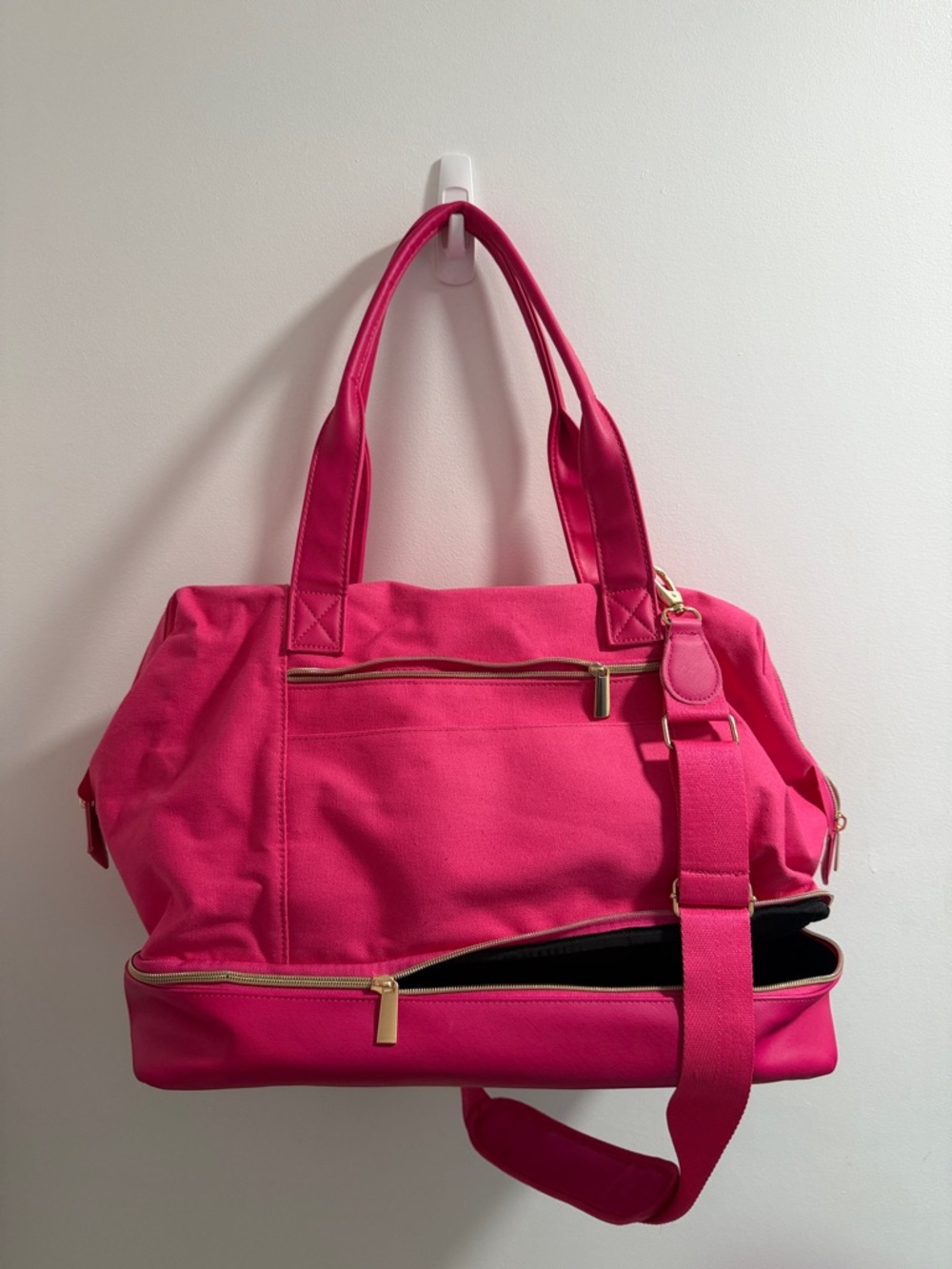 Pink Canvas Tote Bag with Gold Hardware